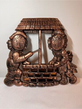 Vintage 1970s Syroco Coppercraft Raggedy Ann and Andy wishing well wall hanging